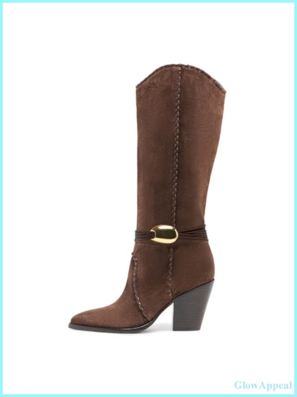Suede Knee High Cowboy Boots Pointed Toe Block Heel Pull On